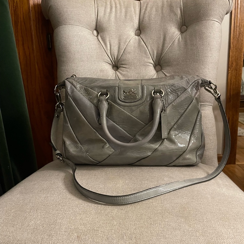 Coach Gray Tote Bag with Structured Shape and Adjustable Strap